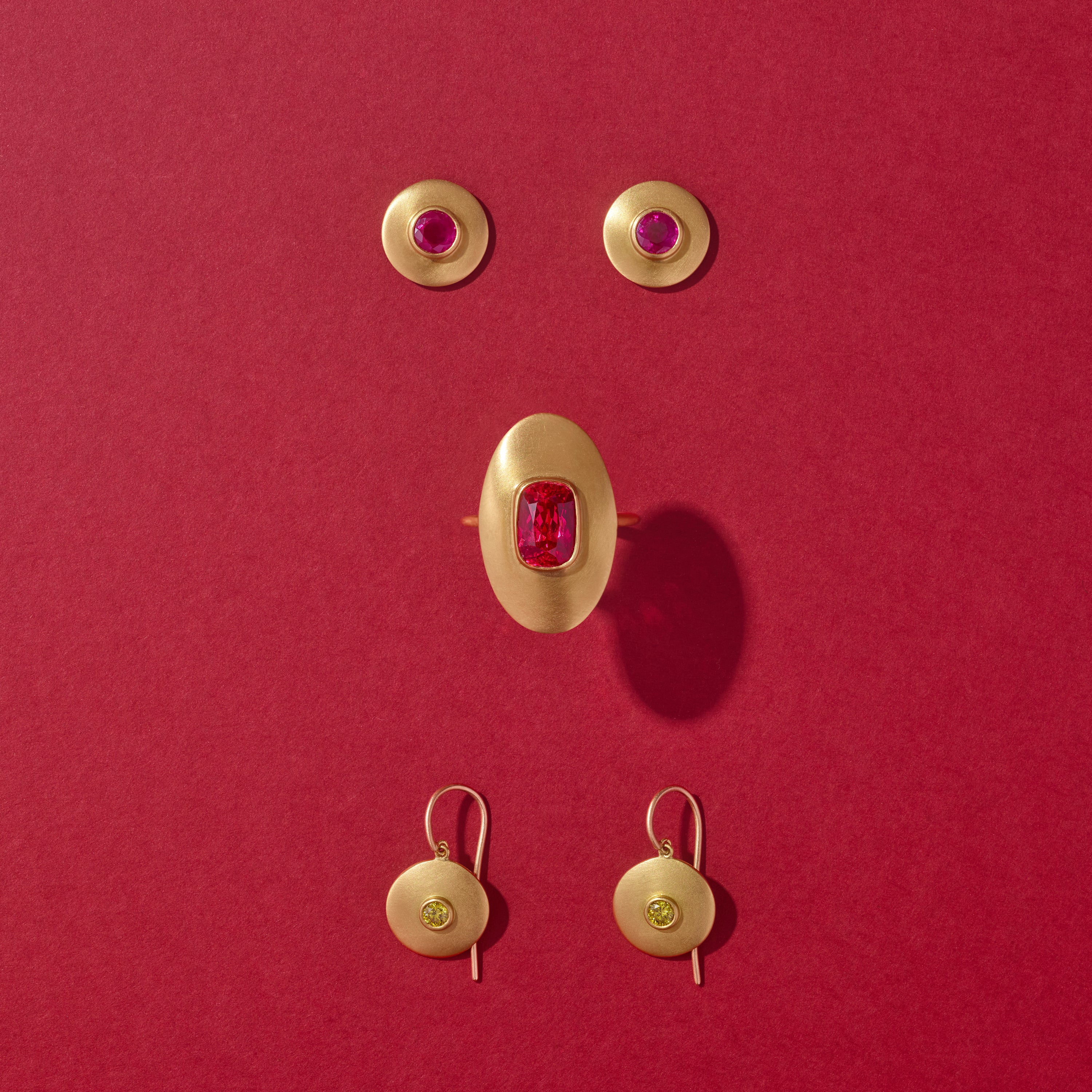Apsara Ruby and Gold Stud Earrings
