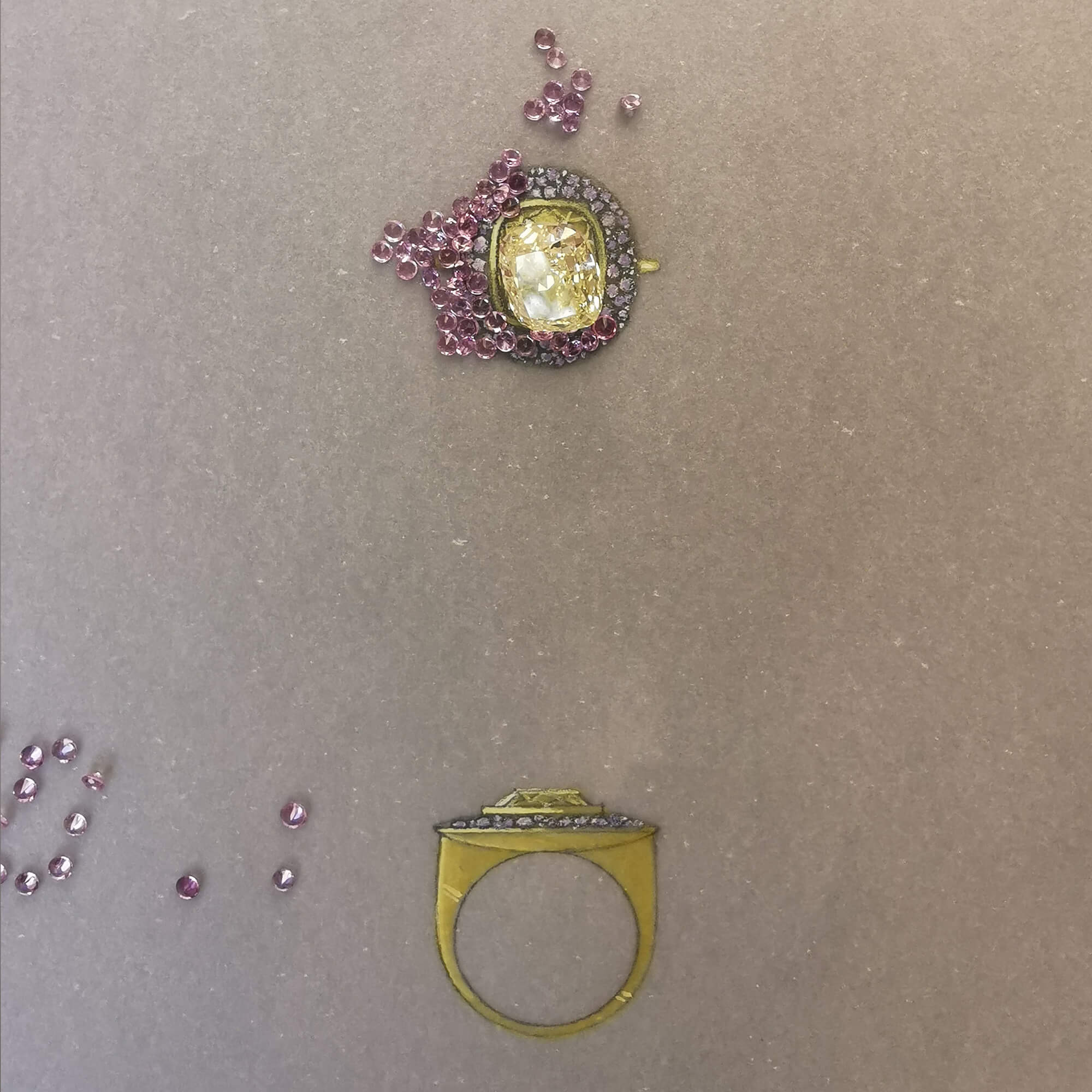 Yellow Diamond and Lilac Sapphire Engagement Ring