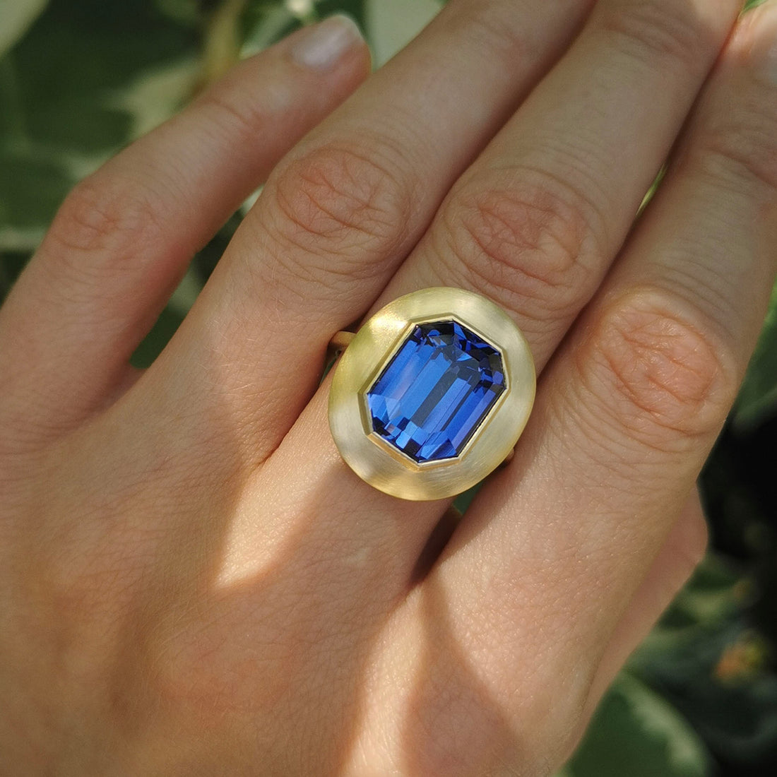 Minimalist Large Tanzanite and Gold Ring