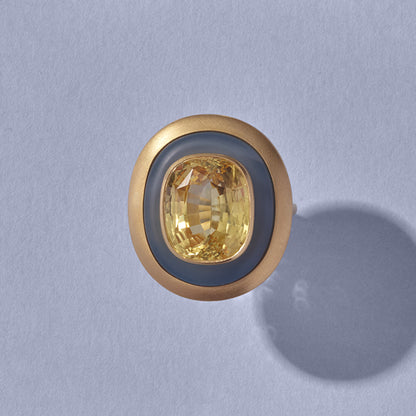 Amun-Ra Yellow Sapphire, Chalcedony and Gold Ring