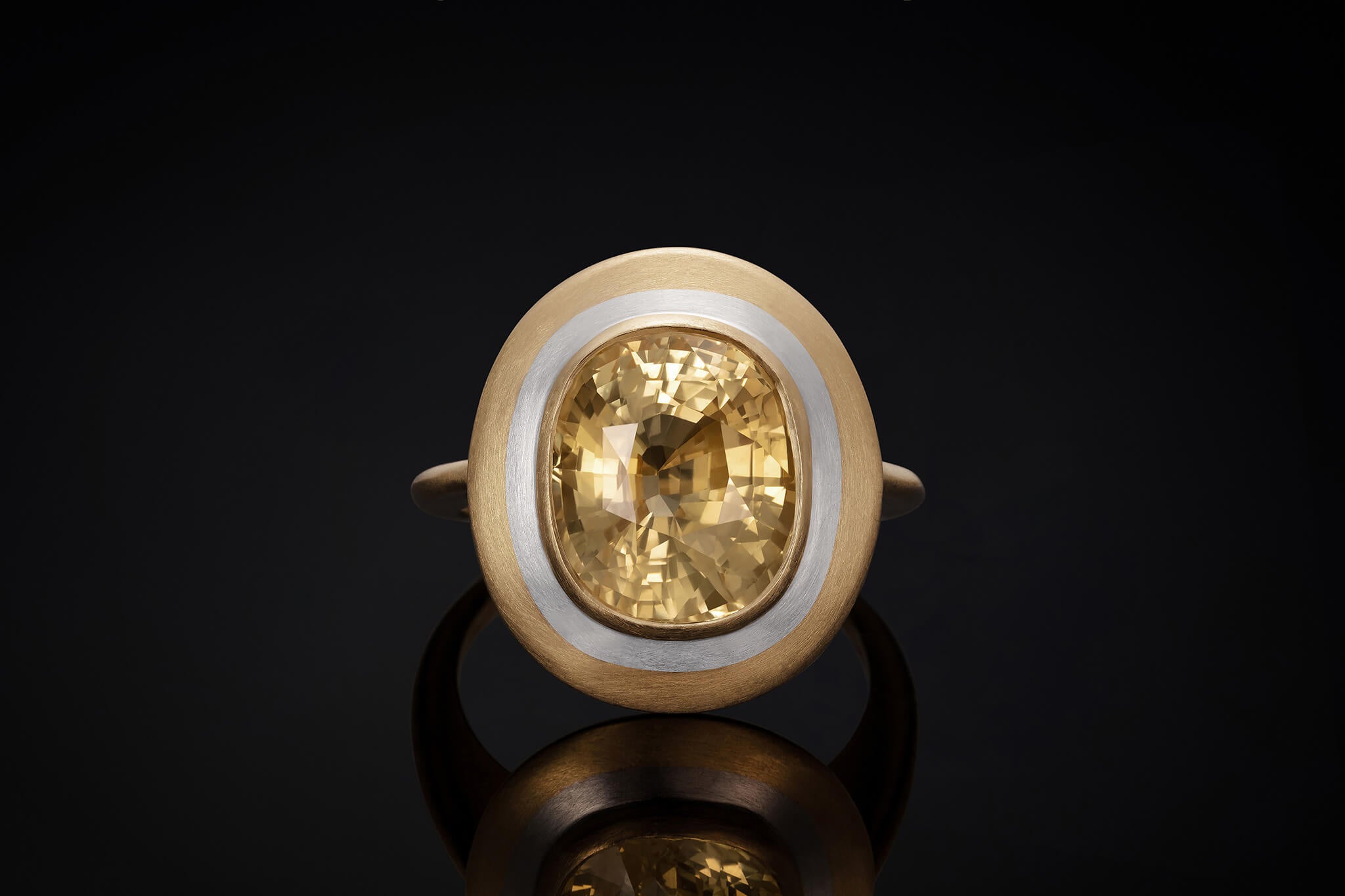 Yellow Sapphire Platinum and Gold Ring