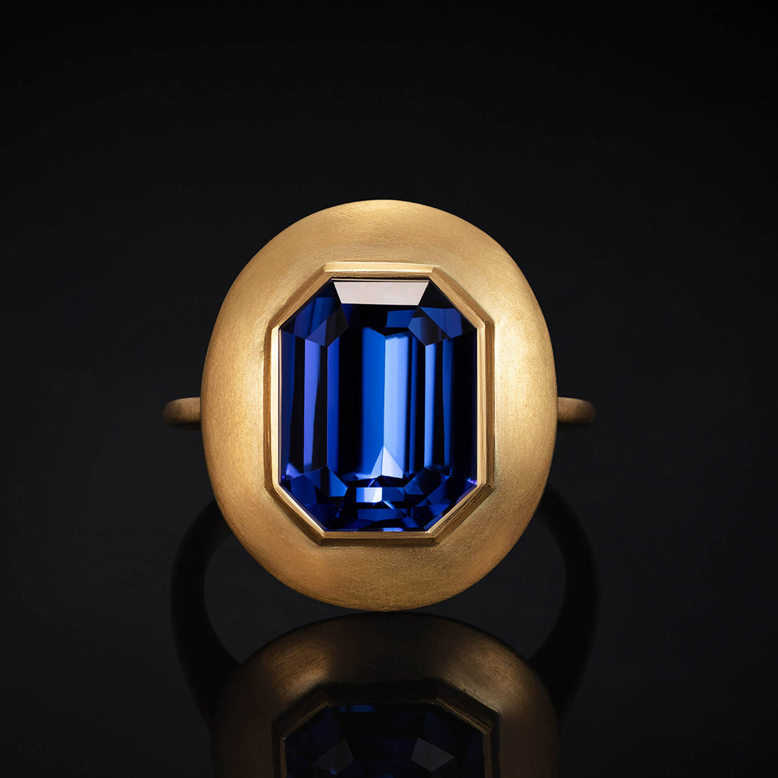 Minimalist Large Tanzanite and Gold Ring