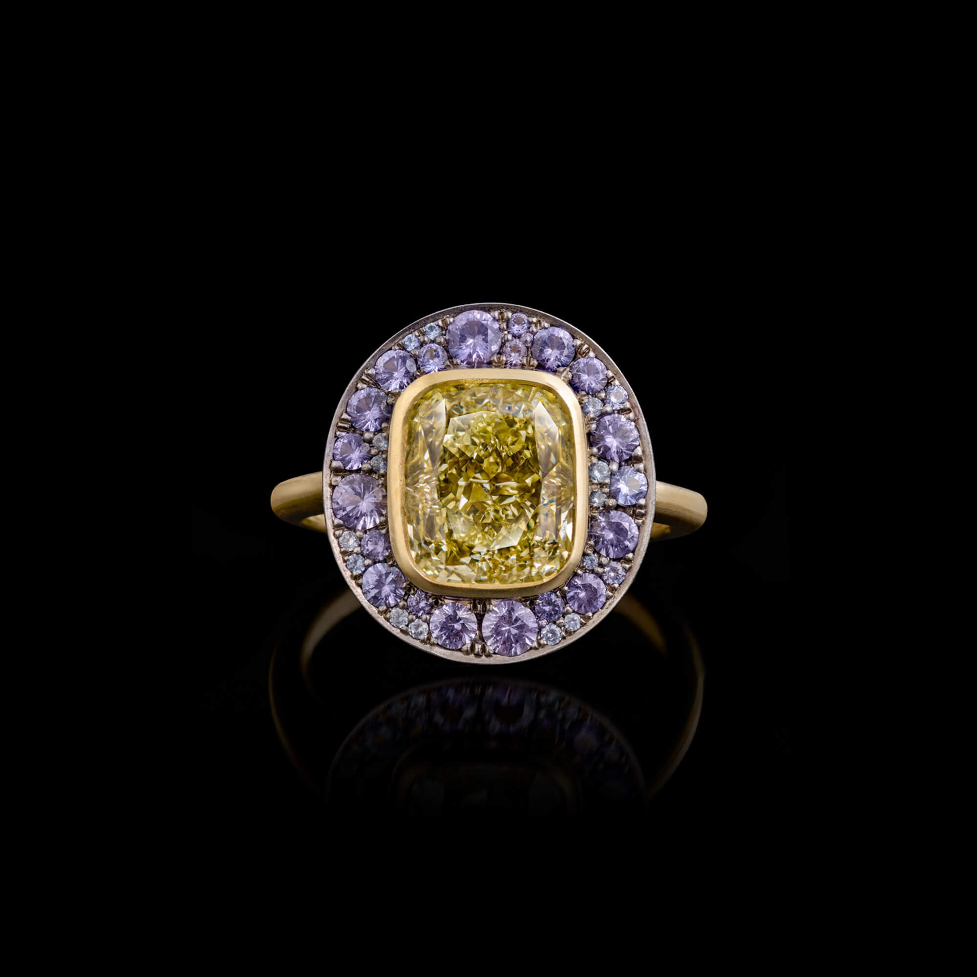 Yellow Diamond and Lilac Sapphire Engagement Ring