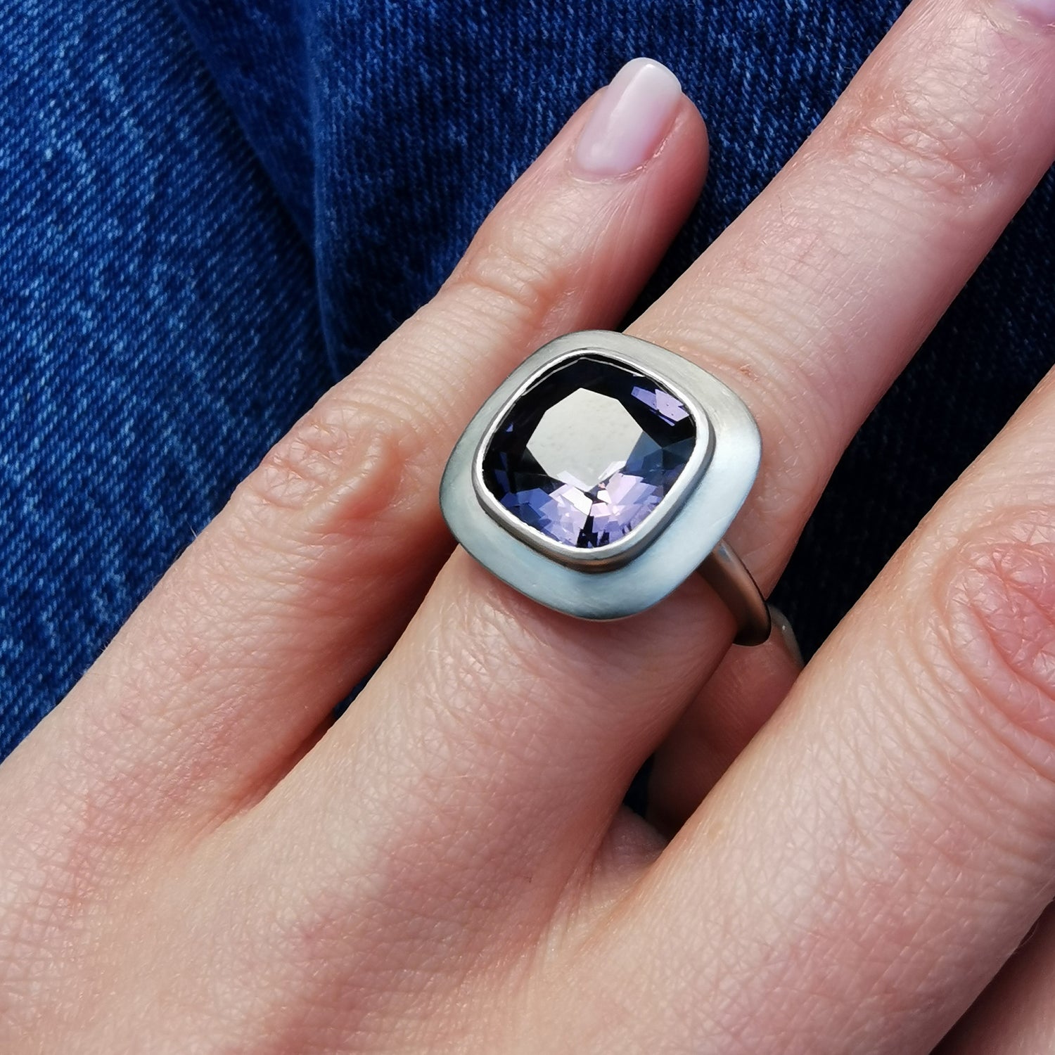 Selene Purple Spinel and Platinum Ring