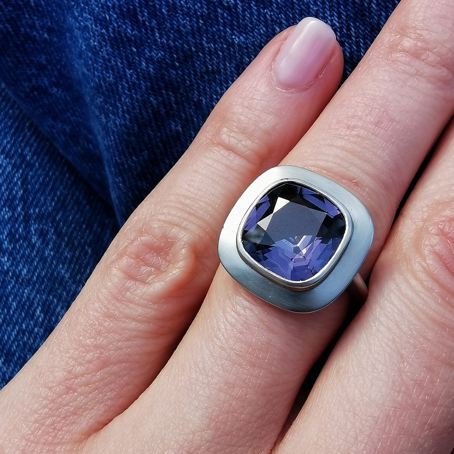 Selene Purple Spinel and Platinum Ring